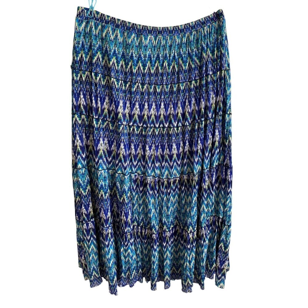 AGB Skirt Womens XL Blue Geometric Tiered Maxi Hippy Festival Boho
